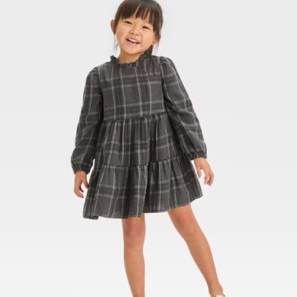 Toddler Girl Cat & Jack Metallic Plaid Long Sleeve Dress - 4T - Picture 1 of 6